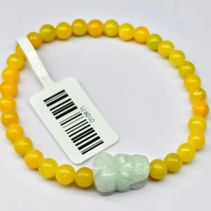 Natural Yellow Jade Bead Stone Bracelet for Women, Pixiu