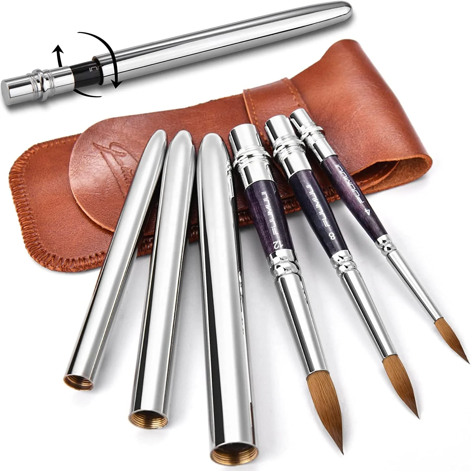 3 шт. колонковая оптовая продажа акварельные кисти с круглым заостренным кончиком искусство карман защитный чехол Набор