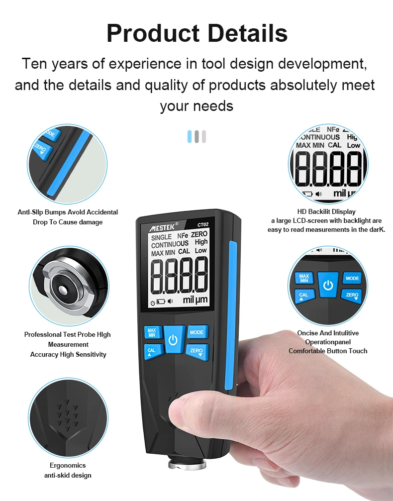Digital Car Paint Film Coating Thickness Gauge Meter Tester Instrument ...