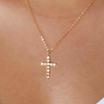 Custom Cross Necklaces Fashion Simple Elegant Gold Plated Cubic Zirconia 925 Sterling Silver Cross Necklace Women