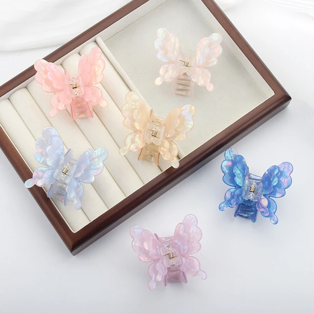Korean Medium Double Acrylic Butterfly Hair Clip New Design Sweet Simple Acessrios Women Elegance Sweet Bowknot Shark Claw Clips