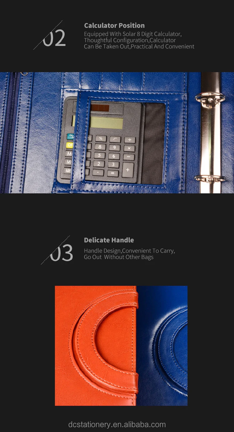 Wholesale A4 Multifunction Pu Leather Binder Document Folder With