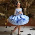 2-12 years blue baby girl princess ball gown with sequins for girls Christmas dress