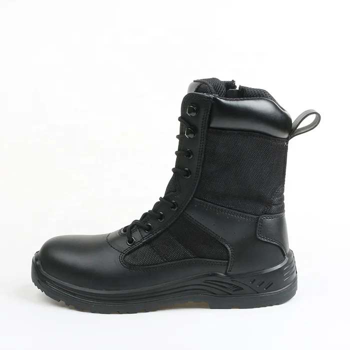Aimboo Factory Directly Hot Selling Military Boots Black Genuine Leather Police Boots Outdoor Army Boots Rubber Steel TOE