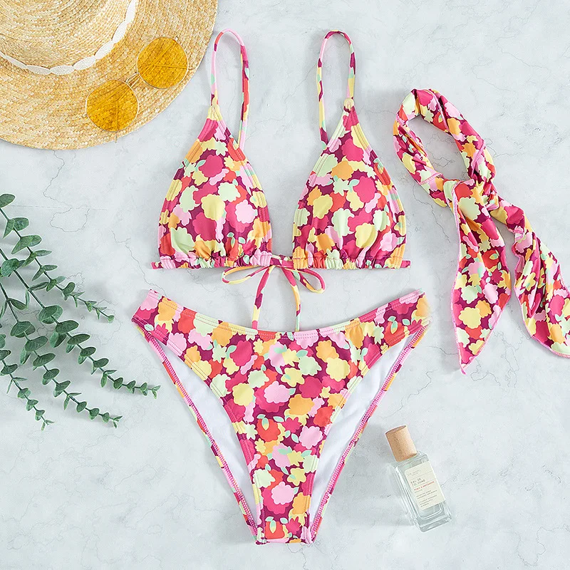 Sexy Thong Bikini Set With Headband Printed Two Piece Swimwear Summer ...