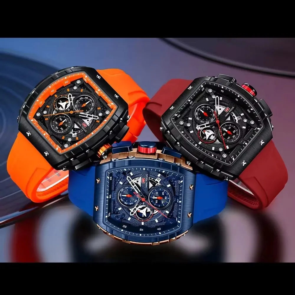 MF MINI FOCUS Mannen Horloge, Chronograaf Waterdichte Sport Analoge Quartz Horloges Silicon Strap Mode Horloge voor Mannen, B-goud blauw, Chronograaf, Quartz Horloges, Multi, Chronograaf, Quartz
