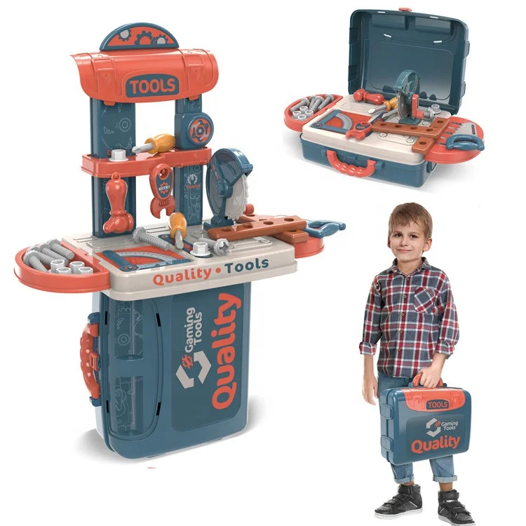 Deluxe Mechanic Suitcase 3 in 1 Kids Plastic Toy DIY Work Shop Repair Pretend Play Tool Table Set