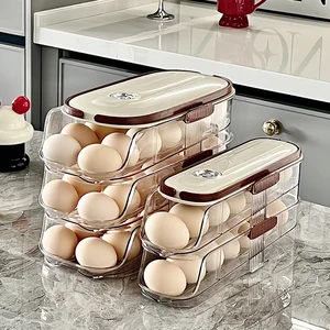 Automatic Rolling Multi-Layer Egg Storage Box Household Kitchen Egg Rack Tray Plastic Egg Rack for Refrigerator Use