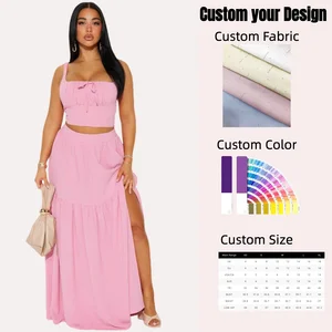 Women's Elegant Summer Dress Set Short Casual Two-Piece Front Split Detail Elastic Strap Smock Back Ladies' Elegant Summer