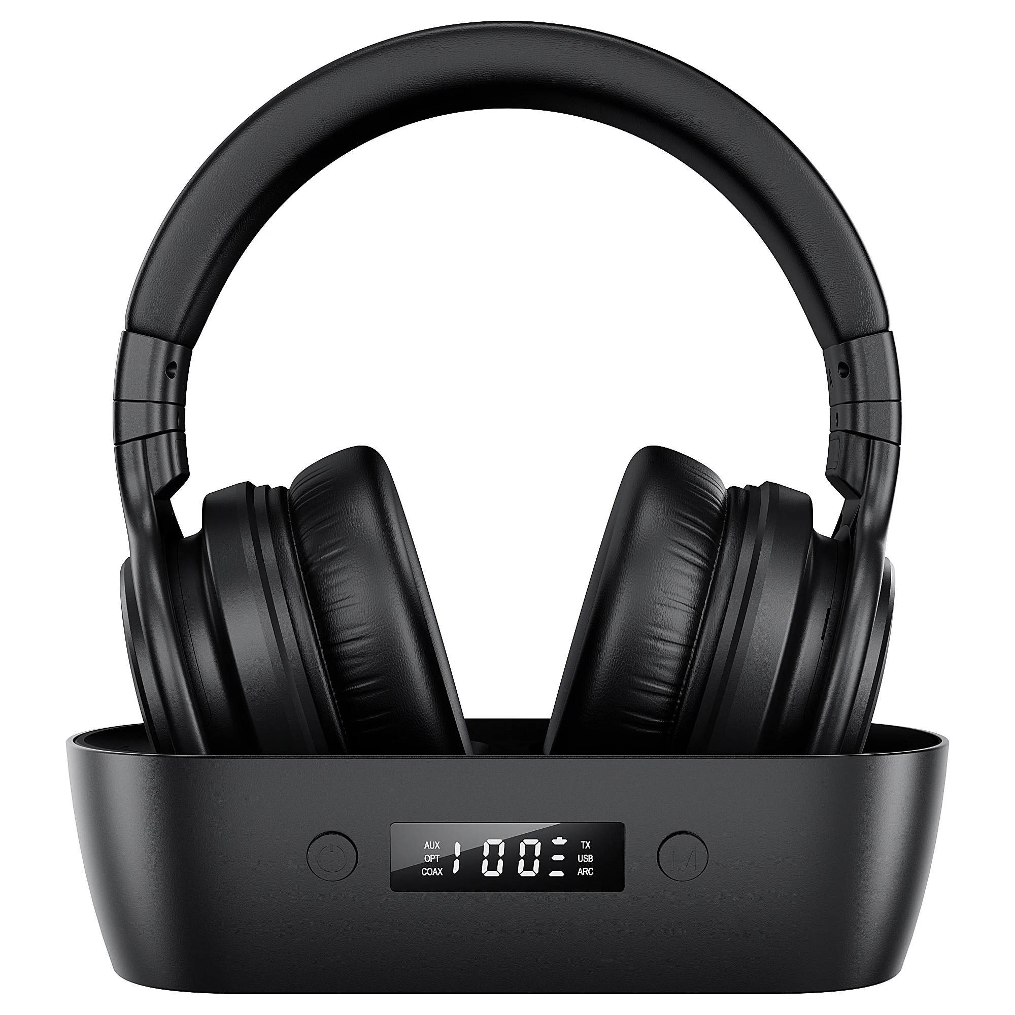BT ANC Wireless Headphones for TV Watching with 2.4G Transmitter and Charging Dock Auto