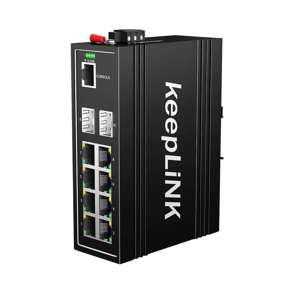 KeepLiNK KP-9000-75-2GX8 GP 10-Port Industrial Gigabit PoE Switch Managed 8 PoE 2 SFP Slots DIN Rail Network Switch IP40 Active Enclosure Box