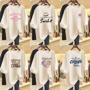 Women's Loose-Fitting XL Knitted Cotton T-Shirt Breathable Anti-Pilling Compressed Custom Graphic Logo Solid Color Casual Summer