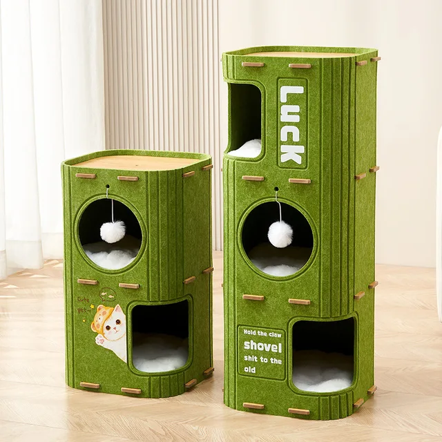 Triple-Layer Cat Tree Special Water Wood Big Cat Climbing Rack featuring Double Triple Nest Buckets Dodge Felt Cat Scratcher