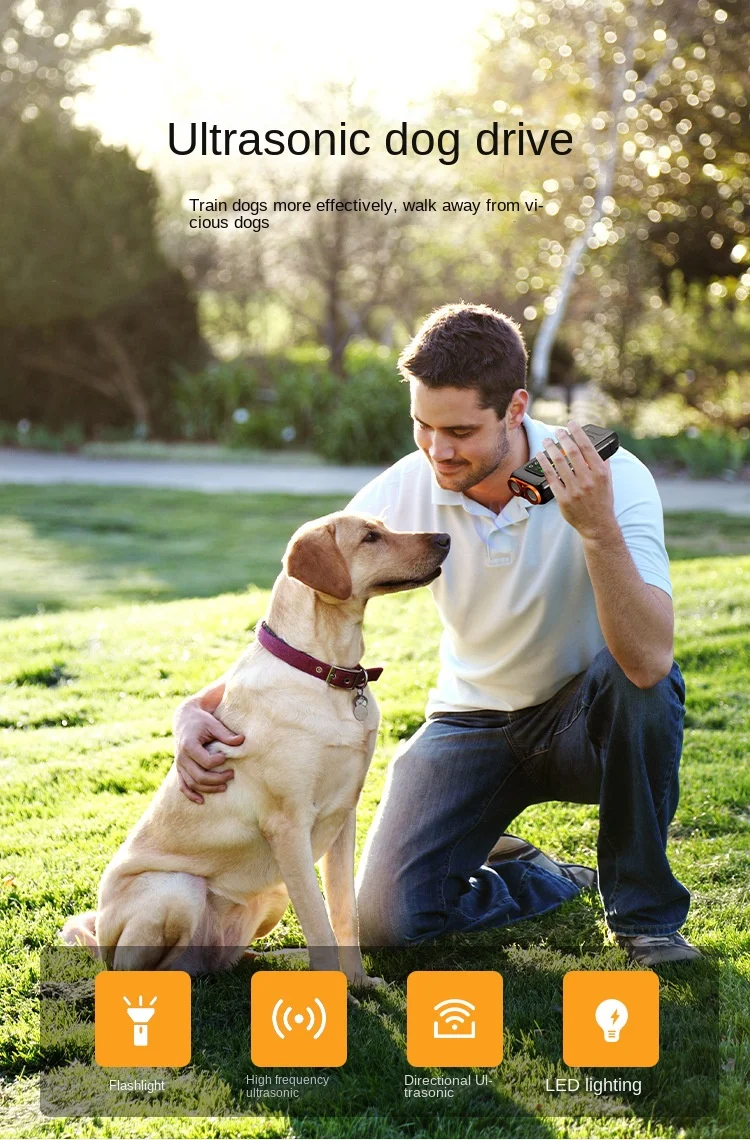 Dual-Head Rechargeable Dog Bark Deterrent Device LED Flash Outdoor Barking Control Plastic Dog Repellent Devicer
