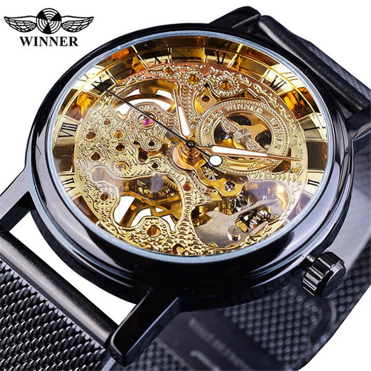 WINNER GMT1111 Manual Mechanical Watch for Women Luxury Ladies Watches 2021 Casual Wristwatch Top Brand Mesh Strap Skeleton