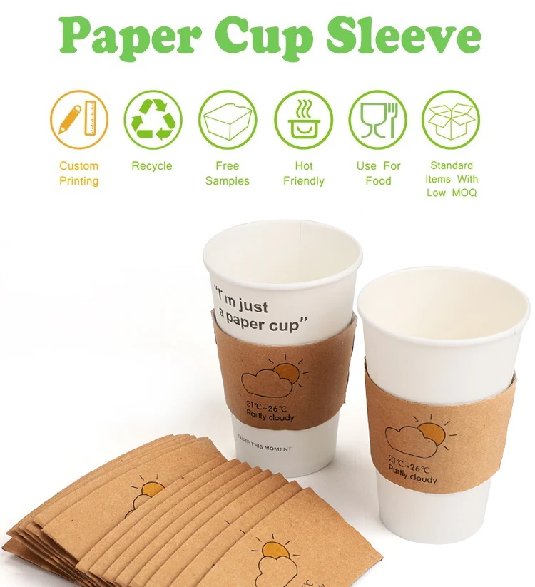 Custom Printed Reusable Christmas Hot Drink Kraft Paper Coffee Cup Jacket Holder Paper Sleeve factory