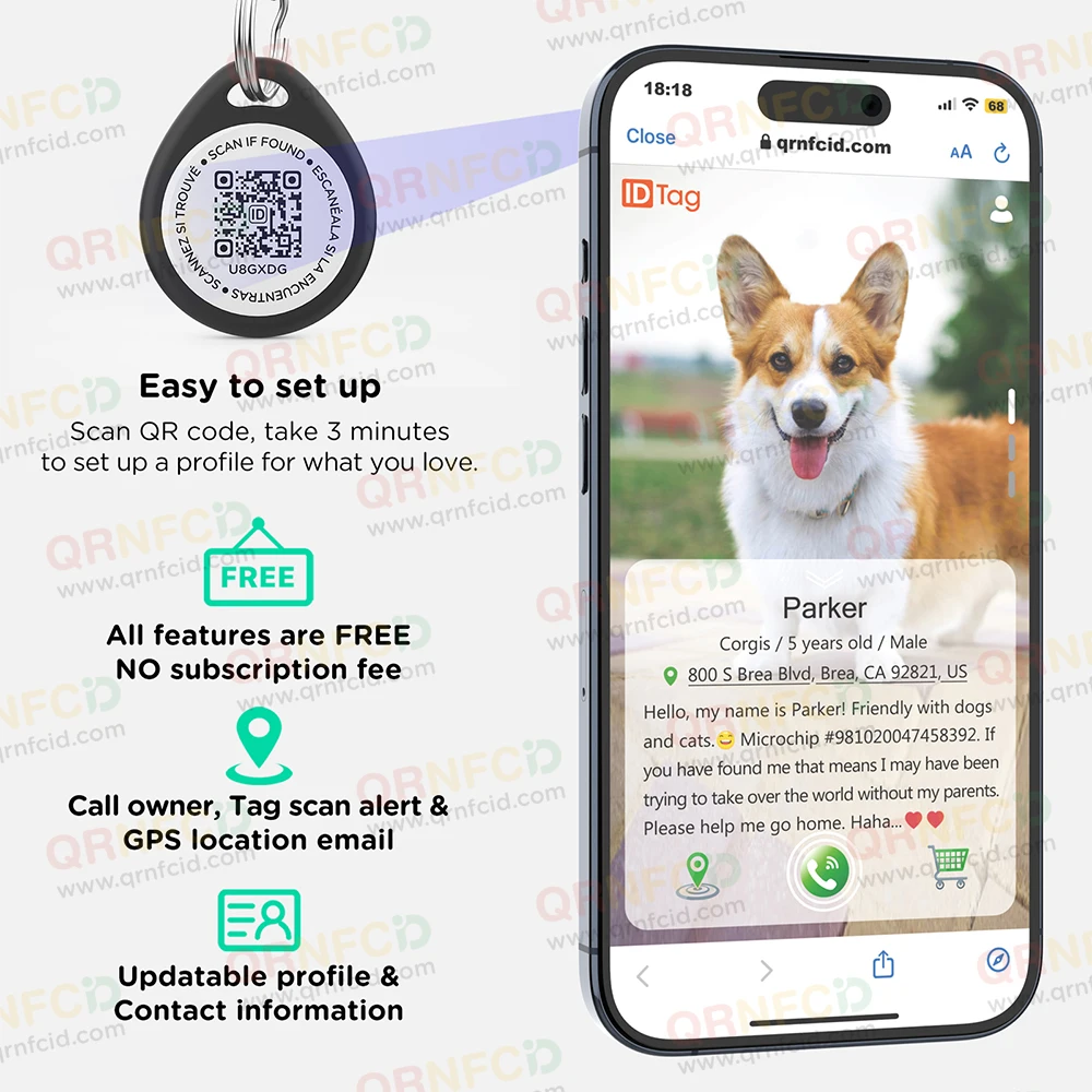 Wholesale Anti Loss Silent Lightweight Smart QR Code Epoxy Pet Cat Dog Collar ID Tag With Built In Ready To Use Software