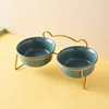 Blue Double Bowls with Gold Stand
