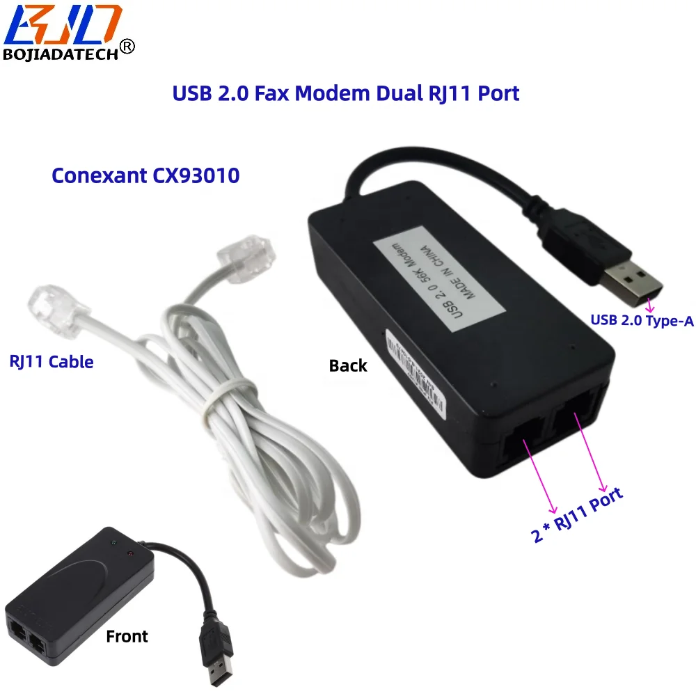 USB 2.0 ファックスモデム 複数RJ11ポート 56K V.92対応 Windows/Linux用