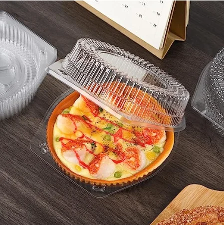 Disposable Clamshell Food Containers Clear Plastic Pie Pizza Containers Round Food Preservation Trays Carrier With Hinged Lid