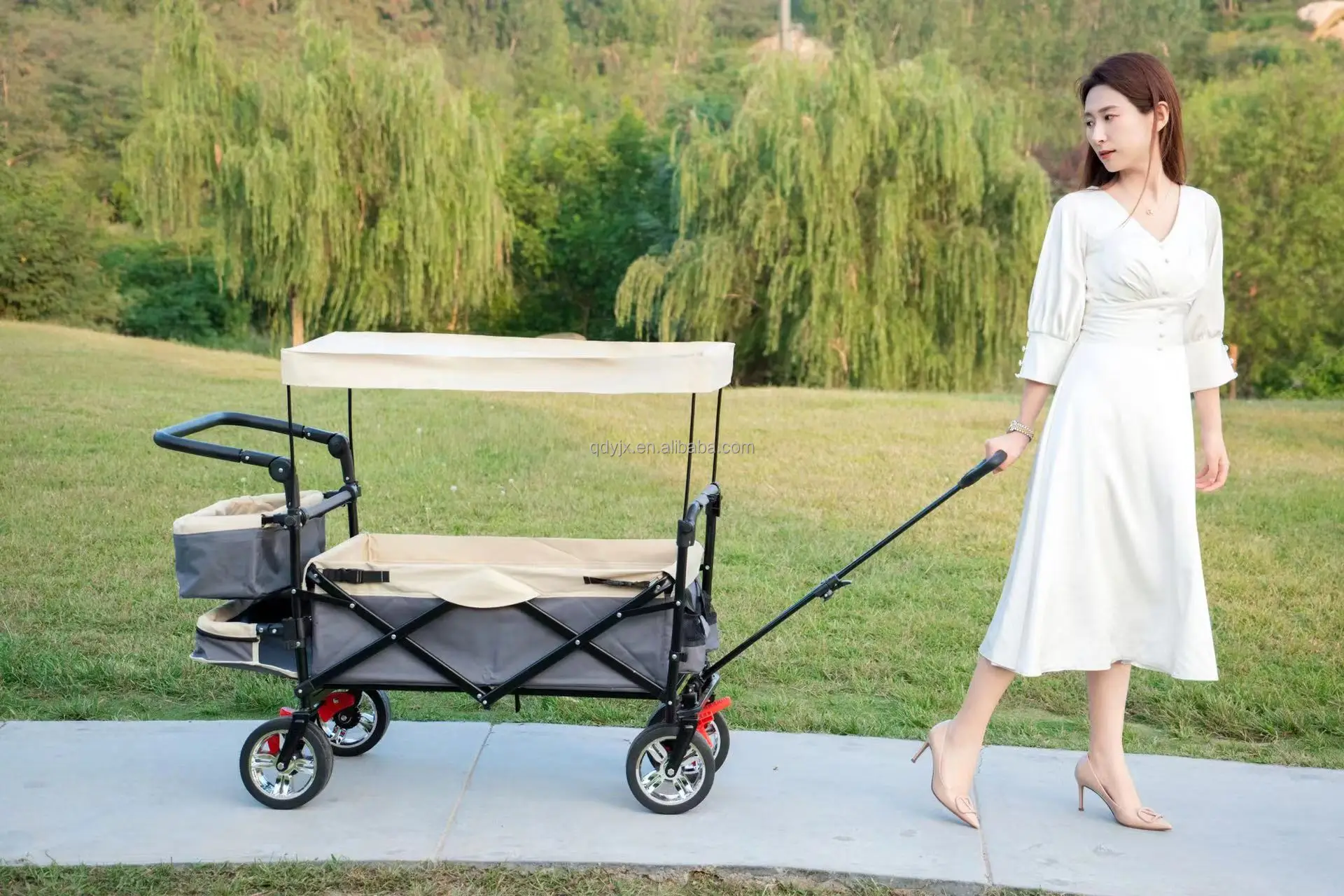 عربة التخييم المنسدلة في الهواء الطلق مع عربة عربة للطفل 13