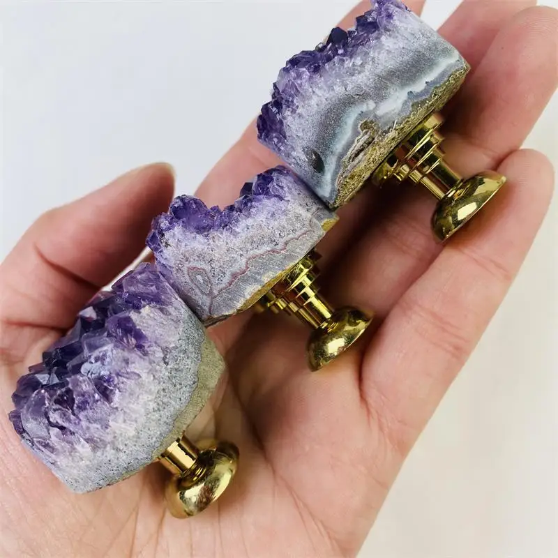 purple crystal dresser knobs Luxury Diamond purple Crystal Drawer Knob Handle Glass Dresser Silver Pulls