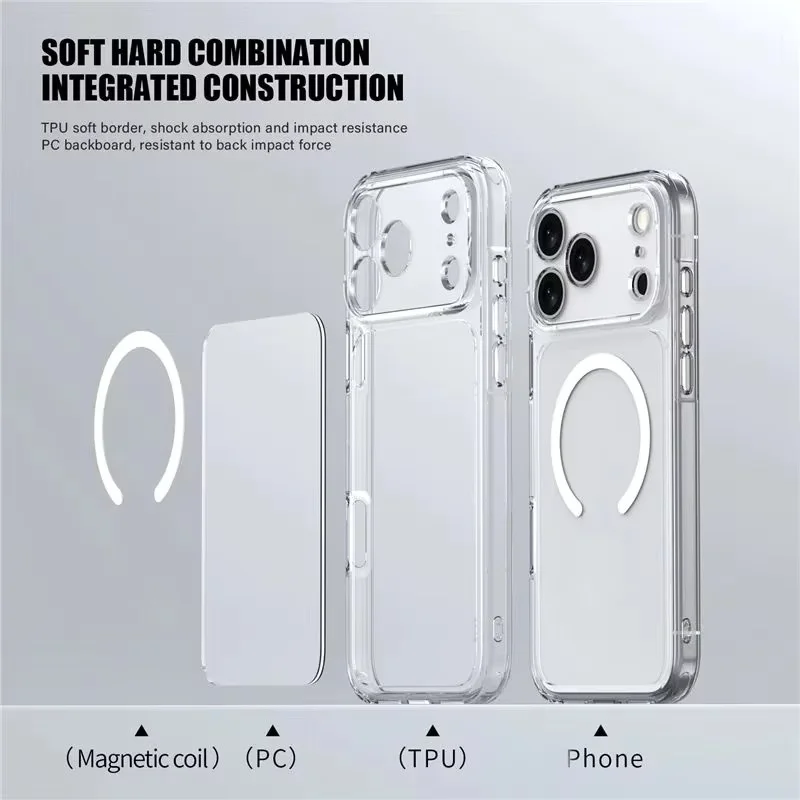 product luxury clear shockproof magnetic mobile phone case for iphone 17 air  17 pro max wireless charging shockproof hard back cover-5