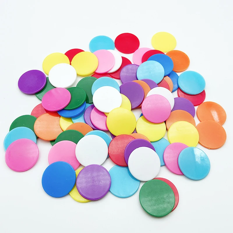 Оптовая продажа, пластиковые круглые чипы для обучения школьным играм, 19 мм/24 мм, чипы для игры в бинго и покера