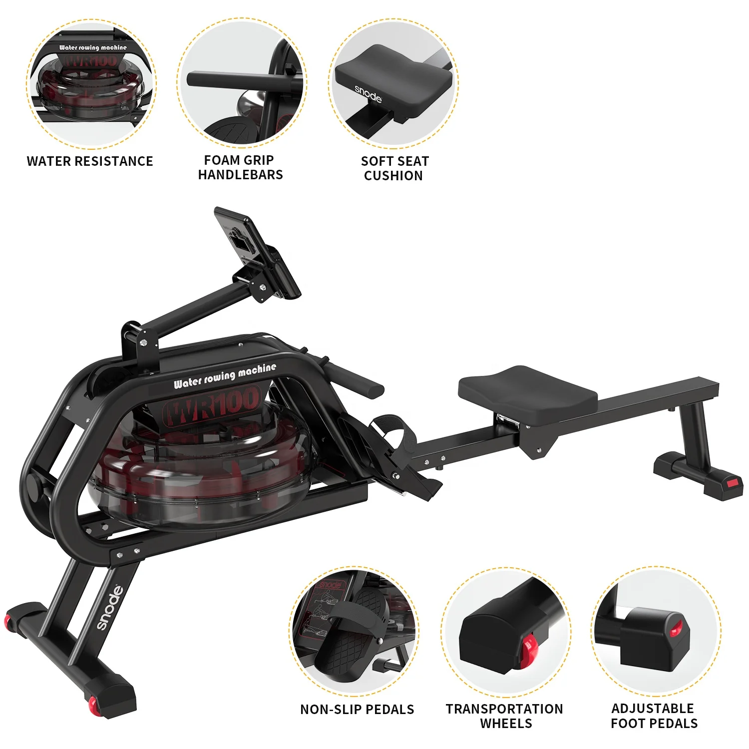 Snode WR100 Custom Water Rower Iron Water Resistance Home Gym Fitness Equipment for Home Use
