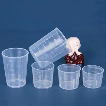 ADNEWX 10 Pezzi Misurino Graduato Set, Trasparente Misurino di Plastica 25/50/100/150/200/250/300/500 ml Contenitore Graduato con 2 Tubo da Centrifuga per Cucina e Laboratorio