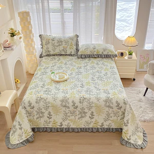 Factory Supply Quilted Floral Coverlet for Bed  with Pillowcase Queen Ruffled Bedspread Set