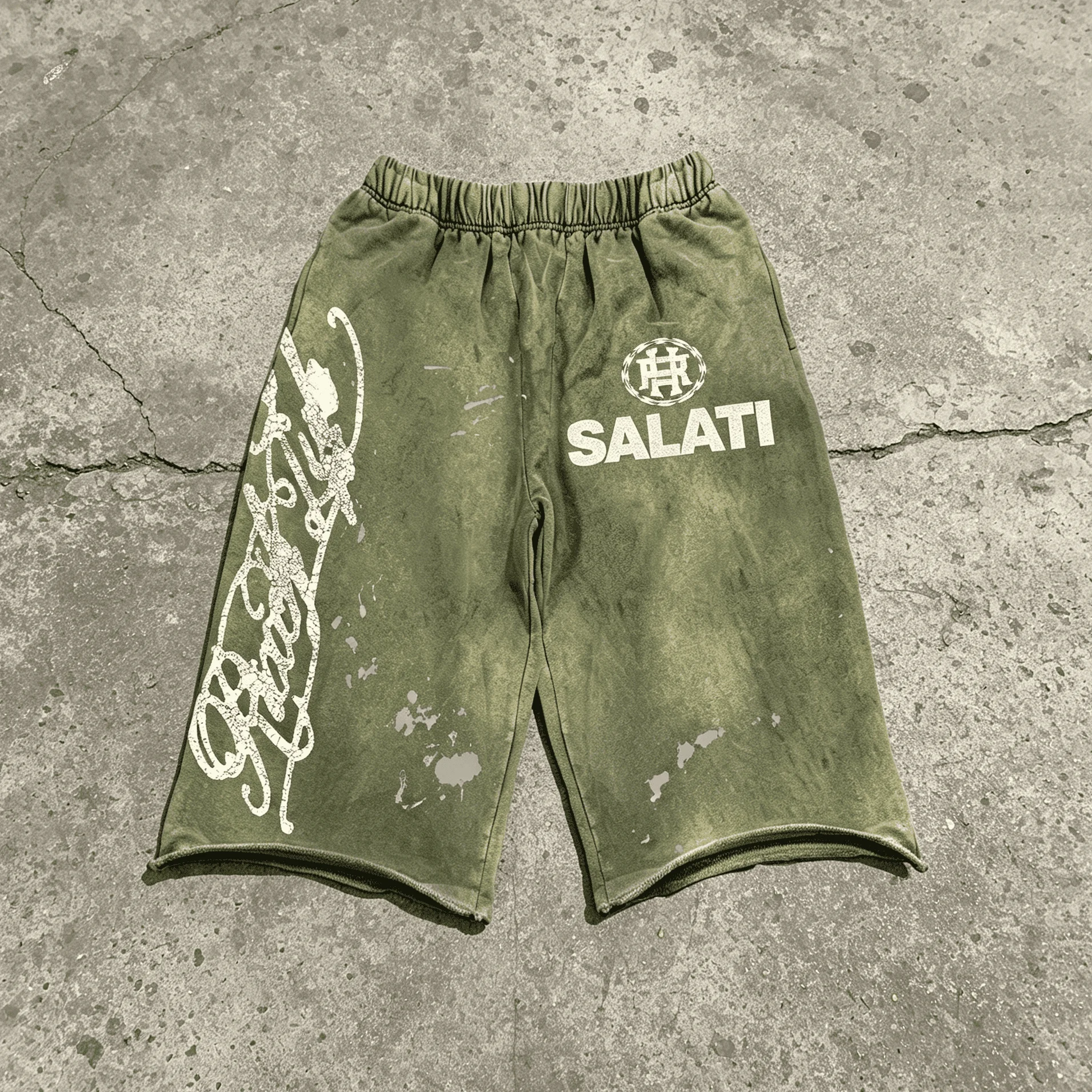 Custom Vintage Wash Graffiti Print Sweat Shorts Heavyweight French Terry Elastic Waist Streetwear Casual Basketball Shorts