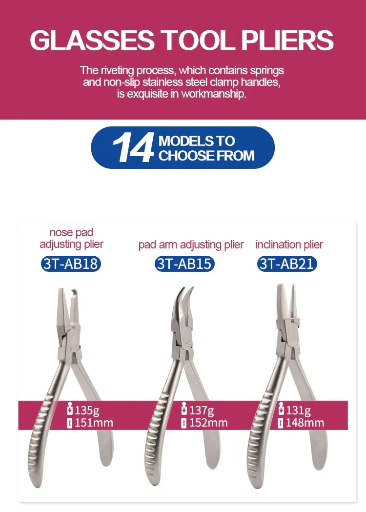 Glasses Plier Set Several Types for Option Spectacle Adjusting Plier Glasses Pliers Tool Nose Pad Arm Temple Bridge Adjustment
