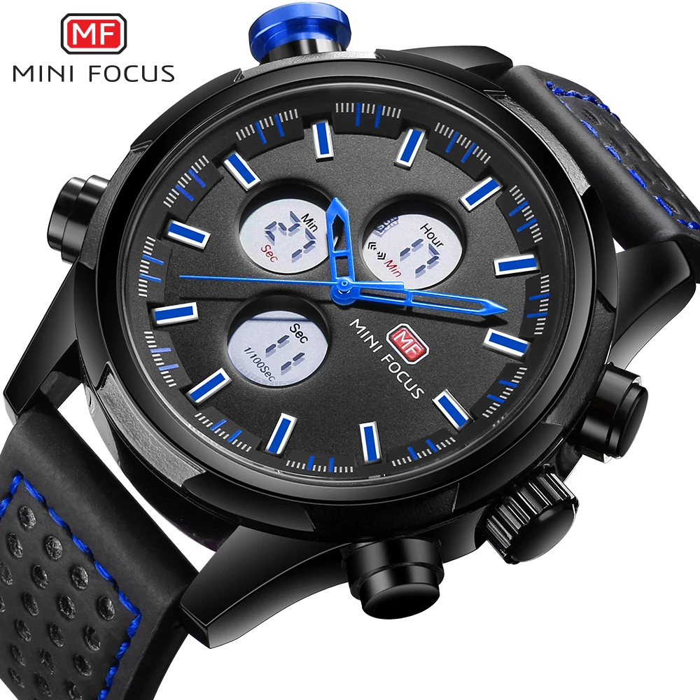 2021 New Mini Focus MF0066G Unique Design 3 ATM Water Resist  Quartz or Electronic Movement Digital Sports Mens Quartz Watches