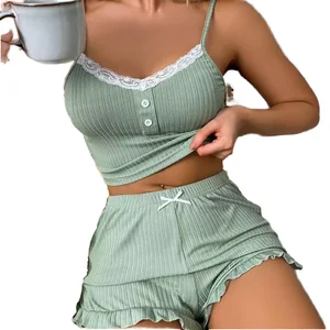 Women's Comfortable Breathable Multi-Color Lace Pajama Set Solid Color Two-Piece for All Seasons-for Winter Summer Autumn Spring