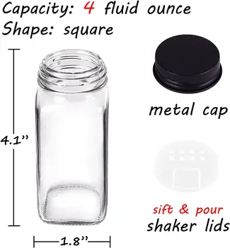 2pcs Bocaux d'épices en verre, 4oz récipients d'épices carrés vides,  bouteilles d'épices avec étiquettes d'épices et couvercles de shaker