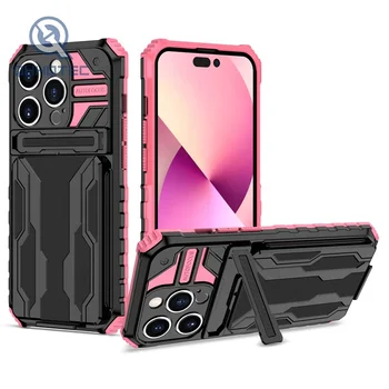 Three layer protective belt card bag with unique design phone case for iphone 14 pro