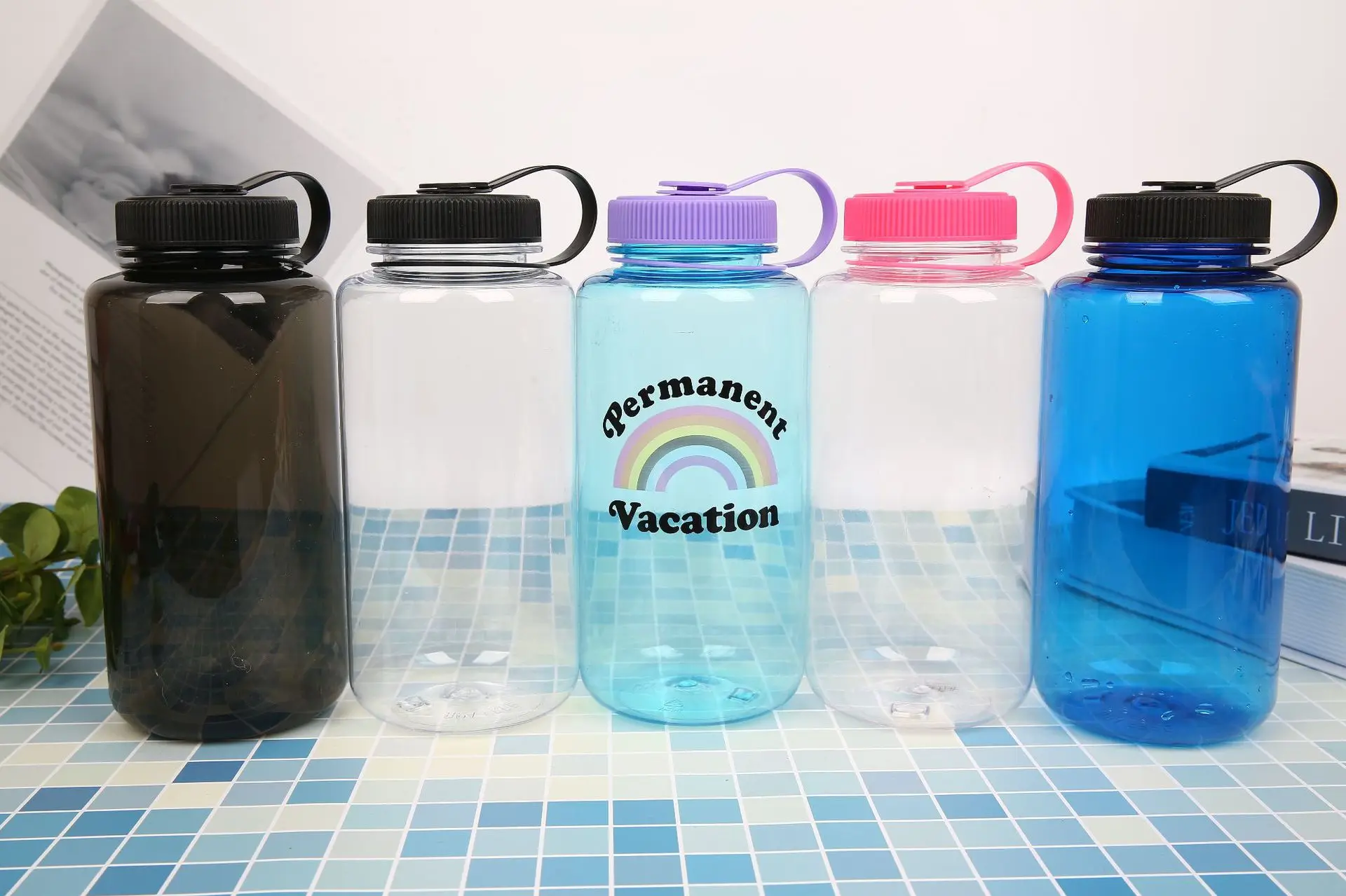 Wholesale Bpa Free Plastic 1l Big High Capacity Wide Mouth Plastic Water Bottle Sports With Handle Rope