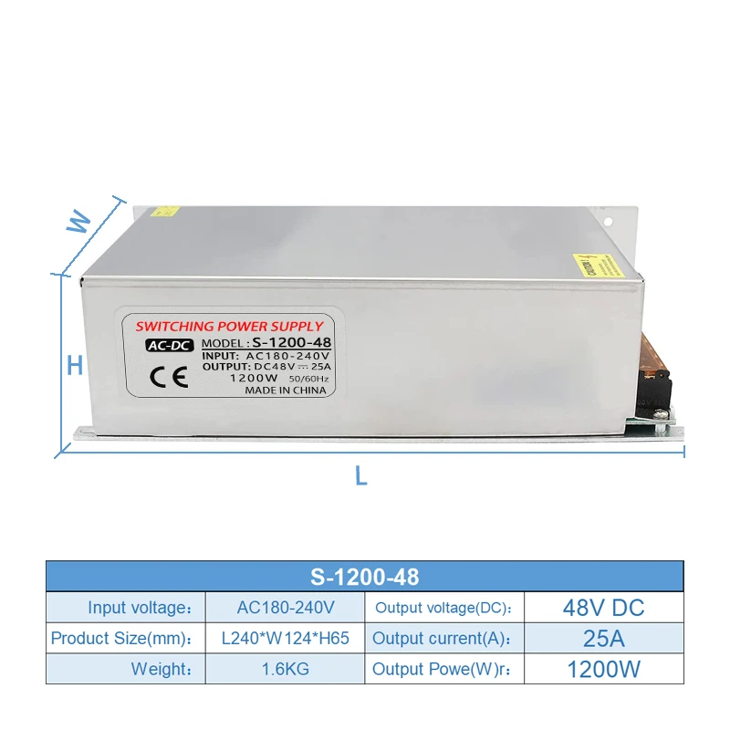 High Power DC 48V 1200W 25A SMPS for Lab & Industrial Use
