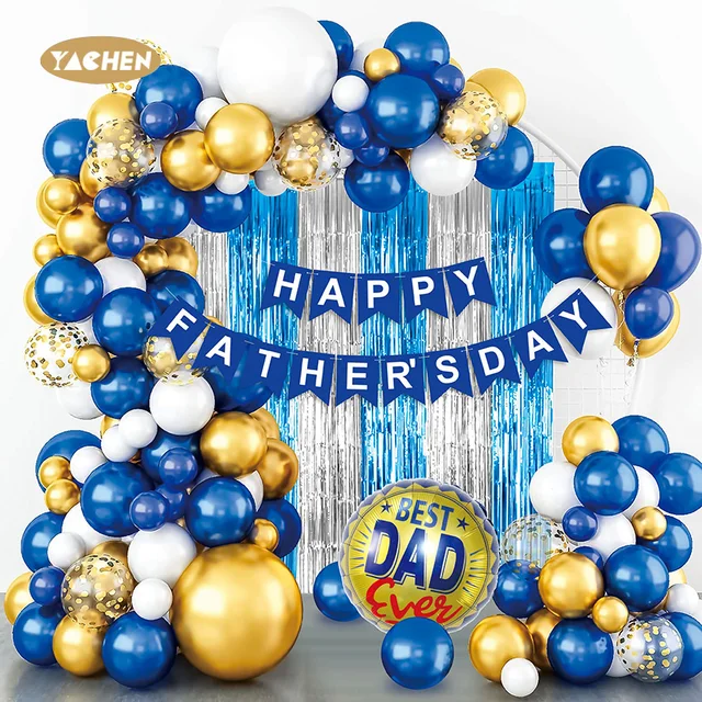 YACHEN New Arrival 82pcs Dark Blue White Gold Latex Happy Father's Day Balloons Garland Arch Kit Fathers Day Party Supplies