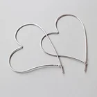 Earrings Sterling Silver Silver 55mm*45mm Wire Heart Hoop Earrings Sterling Silver 0.8mm Thin Ear Hoops Women