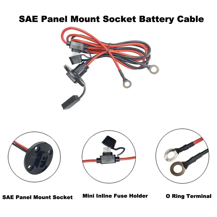 SAE Female Socket to O Ring Terminal With Fuse Holder Extension Cable For Battery Charger