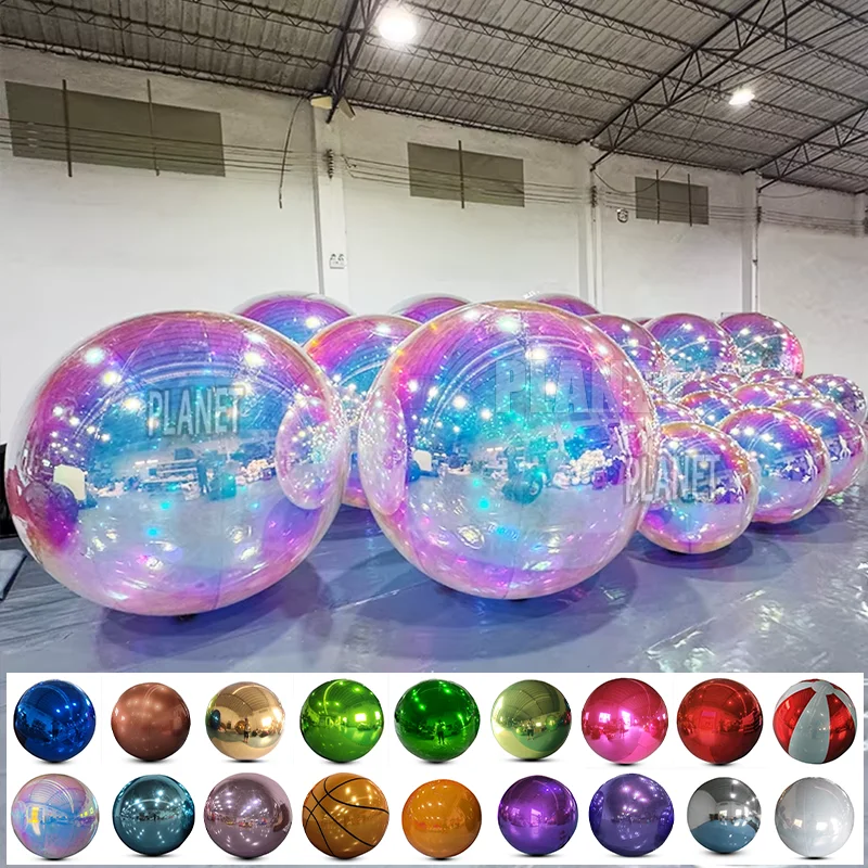 Giant Iridescent Hanging Sphere Floating Advertising Mirror Ball PVC Inflatable Mirror Balloon
