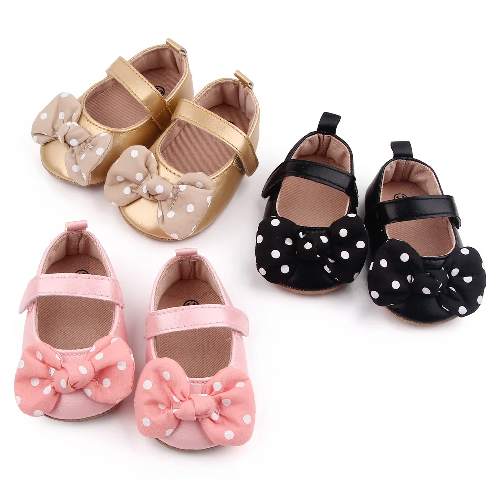 Wholesale Spring Autumn Baby Princess Shoes Girls Polka Dot Bow-knot Walking Toddler Shoes 2025