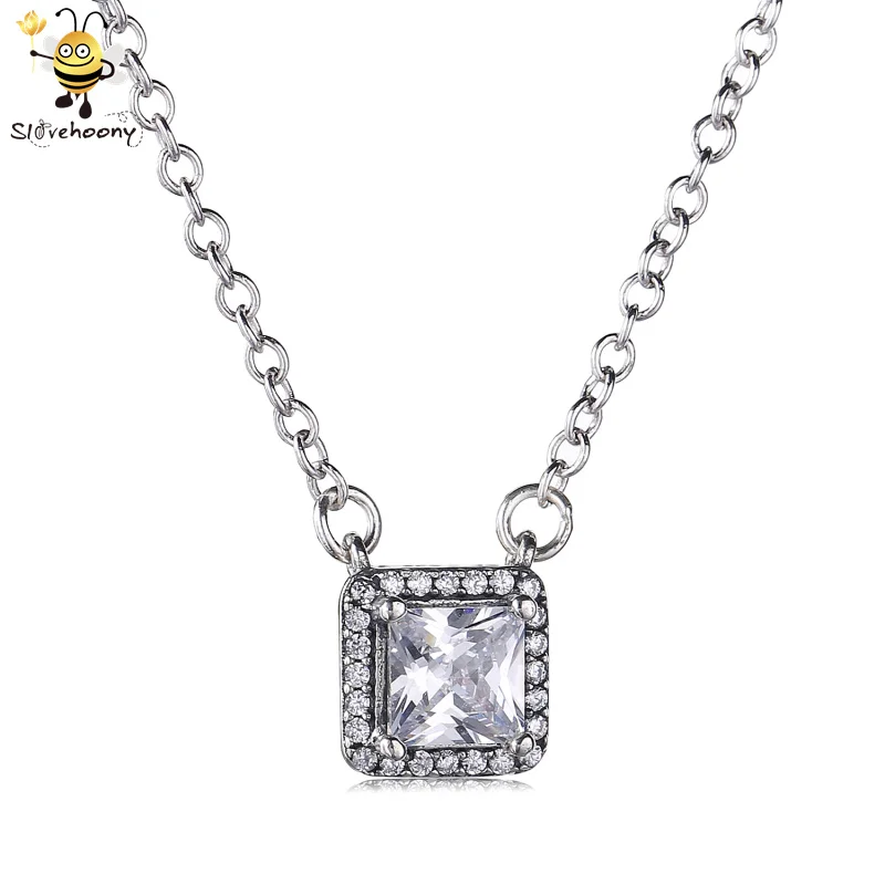 Type Square Bead Sparkle Halo Necklace 