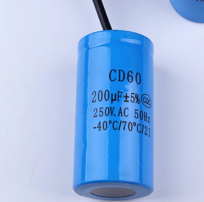 Aluminum Motor Start Capacitor 250VAC 200uF - CD60 Type, 50/60Hz, Pin Termination, ±10% Tolerance