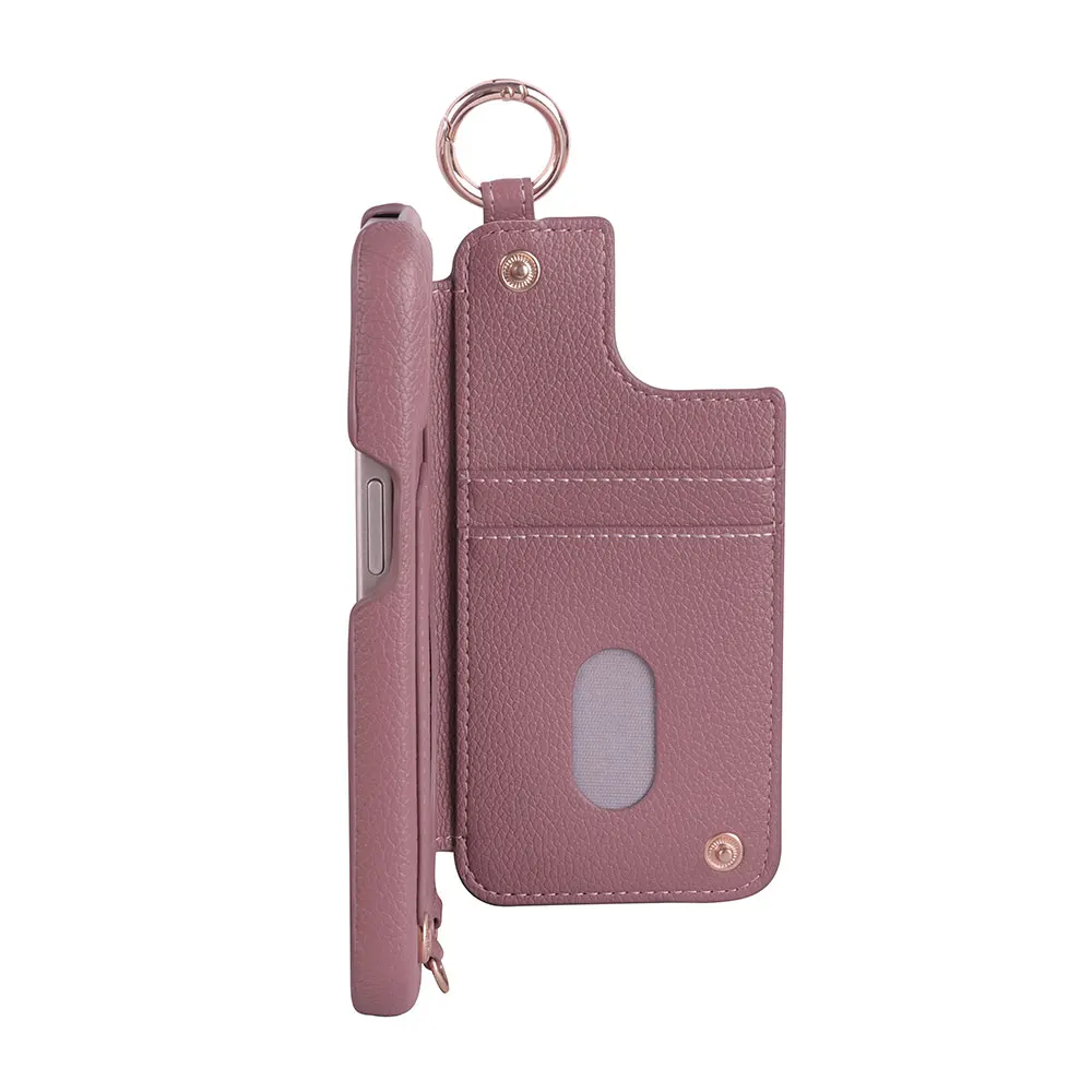 Laudtec SJK116 Cell Leather Lanyard Card Holder Mobile Wallet Flip Mirror Phone Case For Iphone 11 12 13 14 15 Pro Max Plus supplier