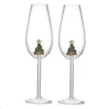Verre à vin pétillant sapin de Noël plaqué or vert lot de deux