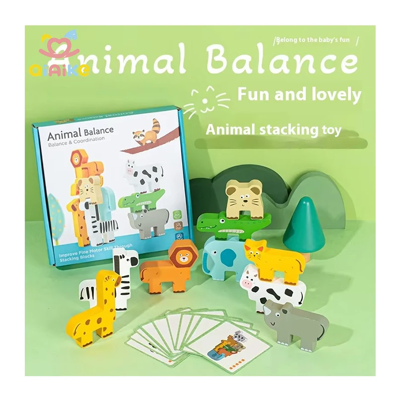 Montessori Style Wooden Fun Animal Stacking Toys Balance Stacking Puzzles and Early Education Building Blocks with Box Packing