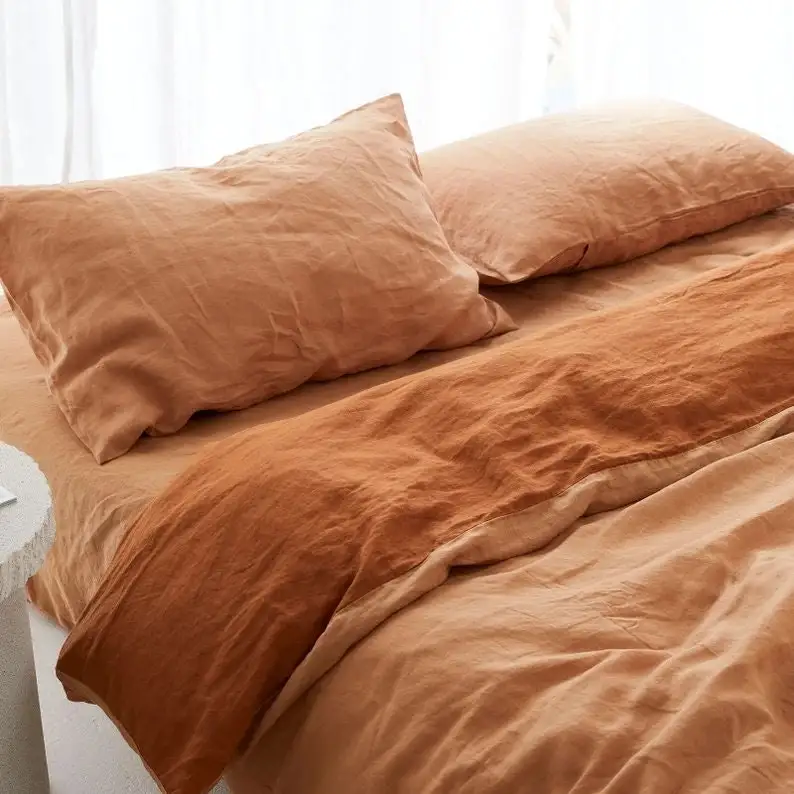 Wholesale Italian Linen Fabric Stone Washed  Hotel Bed Linen Bedding Set